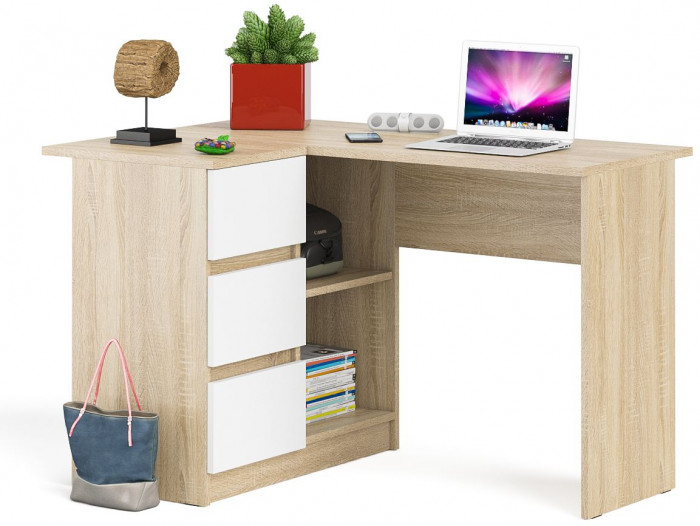 Мори компьютерный стол МС-16 левый, дуб сонома/белый