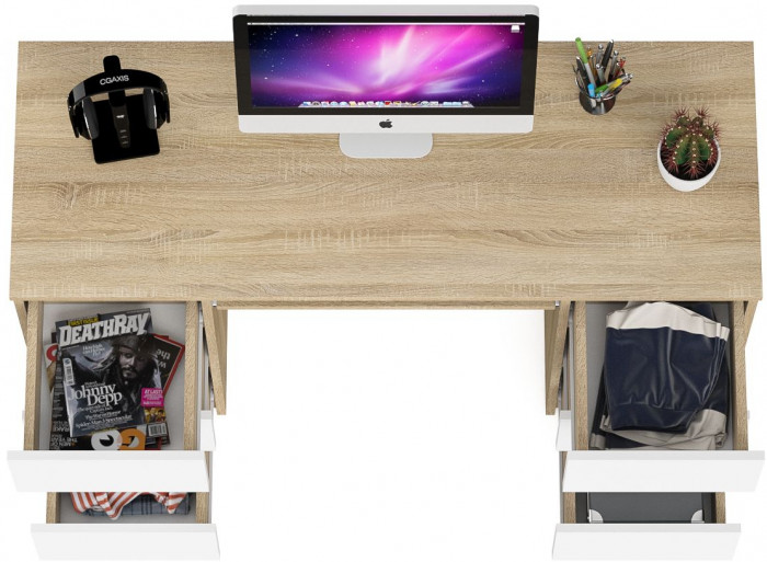 Мори компьютерный стол МС-2, дуб сонома/белый