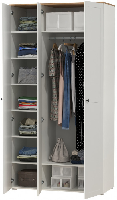 Остин 13.336.03 Шкаф для одежды(три двери, белый шагрень/дуб крафт золотой