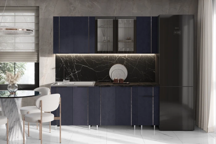 Кухня Виктория 2,0м Пластер индиго/белый