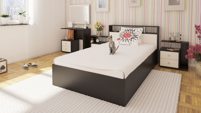 Камелия Кровать 1200 + две тумбы, венге/дуб лоредо