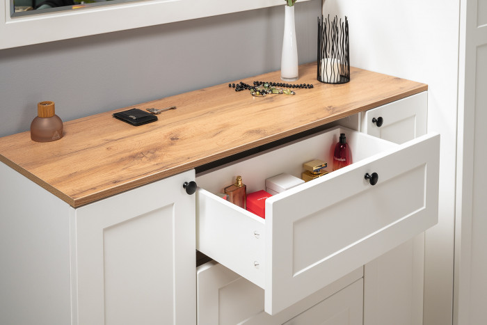 Остин Прихожая 61, цвет белый шагрень/дуб крафт золотой, ШхГхВ 320х54,3х229,6 см., универсальная сборка