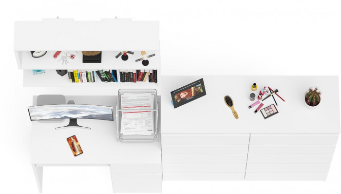 Мори компьютерный стол МС-1 правый + Комод МК1200.10 + Полка 900, белый