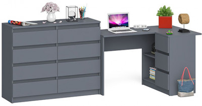Мори Стол компьютерный МС-16 правый + Комод МК1200.8, цвет графит, ШхГхВ 244,8х84,9х94 см., выдвижные ящики справа, НЕ универсальная сборка