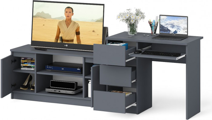 Мори Стол компьютерный МС-6 левый + Тумба МТВ1200.1, цвет графит, ШхГхВ 210,4х50х76,6 см., выдвижные ящики слева, НЕ универсальная сборка