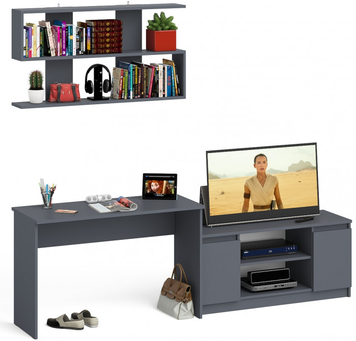 Мори Стол письменный МСП1200.1 + Тумба МТВ1200.1 + Полка 1200, цвет графит, ШхГхВ 240,8х50х209,6 см., универсальная сборка