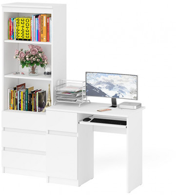 Мори компьютерный стол МС-1 левый + Стеллаж МСТ600.3, белый