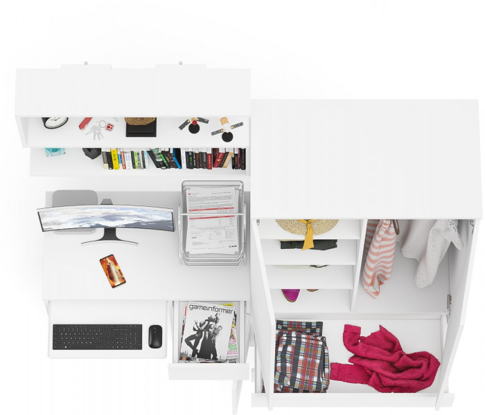 Мори компьютерный стол МС-1 правый + Шкаф МШ900.1 + Полка 900, белый