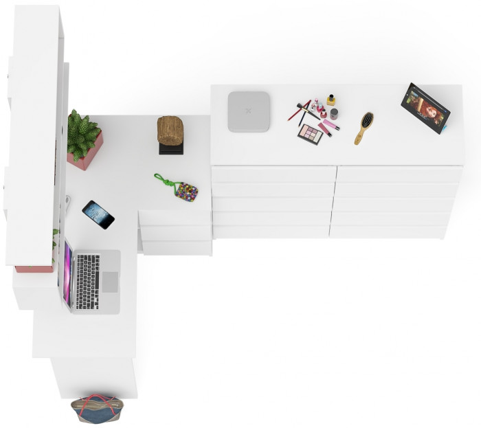 Мори компьютерный стол МС-16 правый + Комод МК1200.10 + Полка 1200, белый