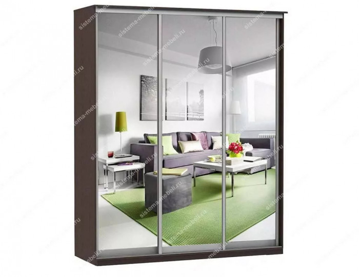 Шкаф купе Модерн 1776х450 3-х дверный 3-х секционный зеркальный венге