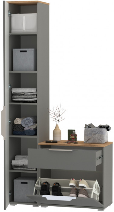Октава Прихожая 13, цвет серый графит/дуб крафт золотой/фасады МДФ серый графит, ШхГхВ 97,1х35,4х197,6 см., универсальная сборка