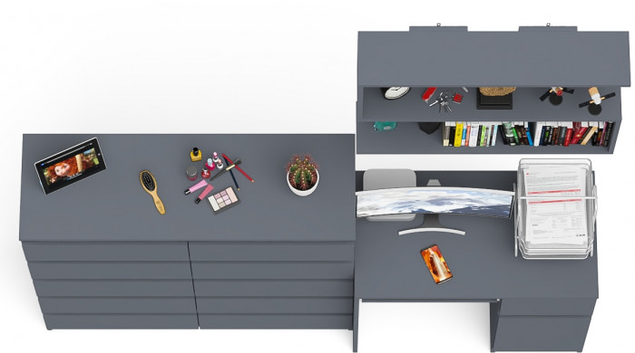 Мори компьютерный стол МС-1 правый + Комод МК1200.10 + Полка 900, графит