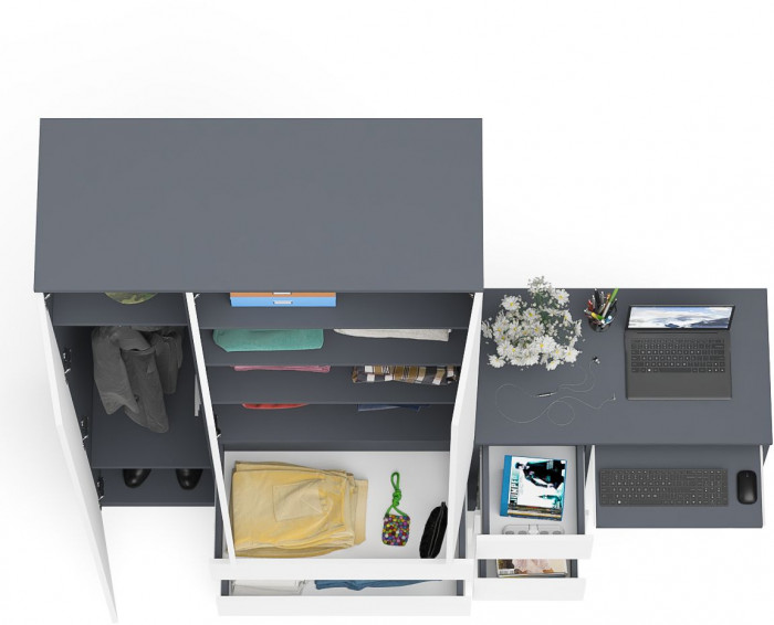 Мори компьютерный стол МС-6 левый + Шкаф МШ1200.1, графит/белый