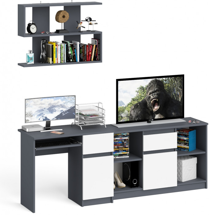 Мори Стол компьютерный МС-1 правый + Тумба МТВ1204.1 + Полка 900, цвет графит/белый, ШхГхВ 210,4х50х209,6 см., НЕ универсальная сборка