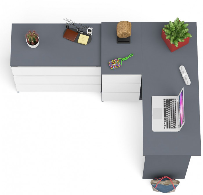 Мори Стол компьютерный МС-16 левый + Комод МК800.1, цвет графит/белый, ШхГхВ 204,8х84,9х76,6 см., выдвижные ящики слева, НЕ универсальная сборка