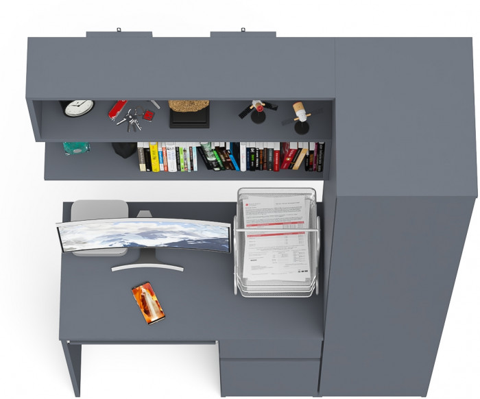 Мори компьютерный стол МС-1 правый + Пенал МШ400.1 + Полка 900, графит