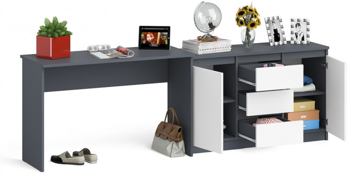 Мори письменный стол МСП1200.1 + Комод МК1200.3, графит/белый