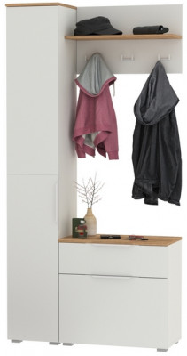 Октава Прихожая 14, цвет белый шагрень/дуб крафт золотой/фасады МДФ белый шагрень, ШхГхВ 97,1х35,4х197,6 см., универсальная сборка