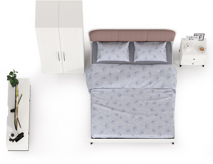 Валенсия Спальня № 36, цвет ЛДСП белый шагрень/чёрный/МДФ белый шагрень/ткань велутто 19, ортопед есть, сп. м. 1600х2000 мм., б/м