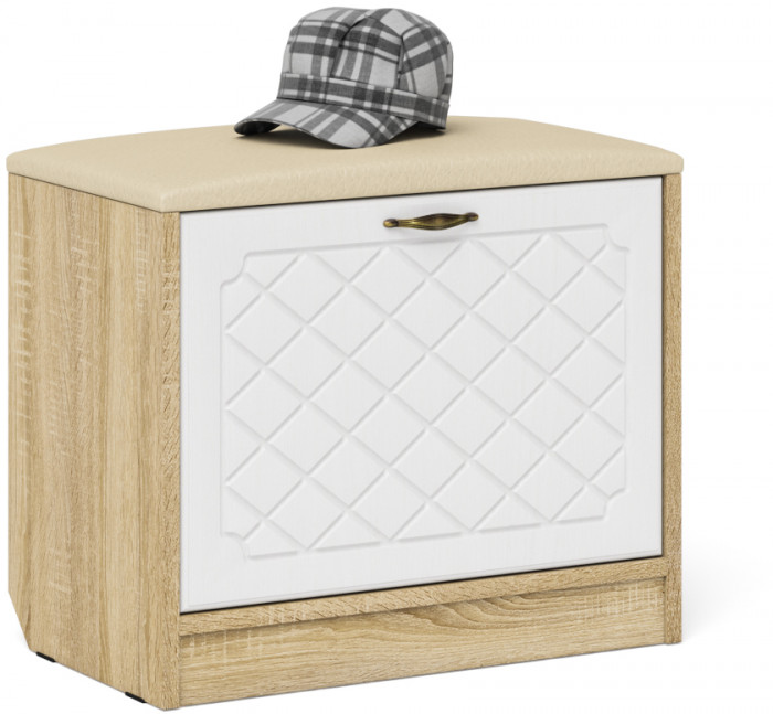 Прихожая П-6 Компоновка № 21, цвет дуб сонома/фасады МДФ белое дерево фрезеровка ромб, ШхГхВ 90х35х210 см., универсальная сборка