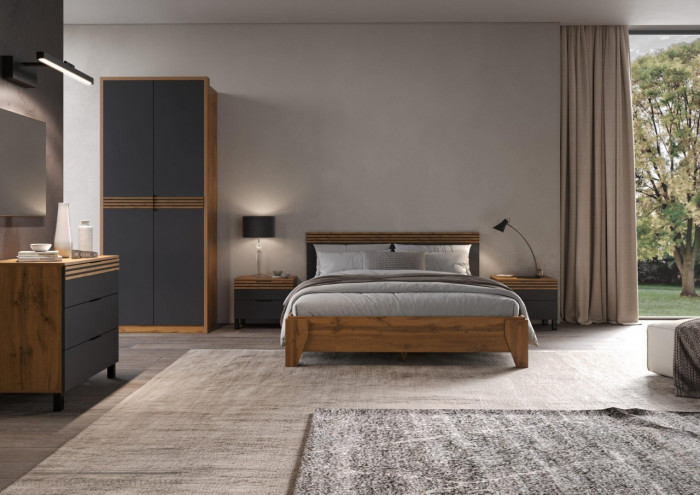 Модульная спальня Нао, набор №1, Дуб вотан/Графит (Профиль МДФ Дуб вотан)