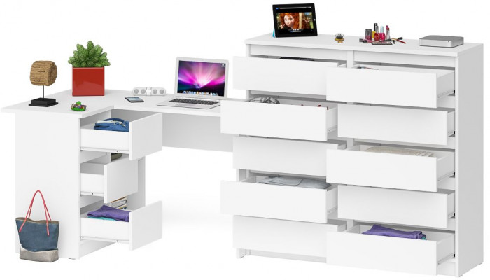 Мори компьютерный стол МС-16 левый + Комод МК1200.10, белый