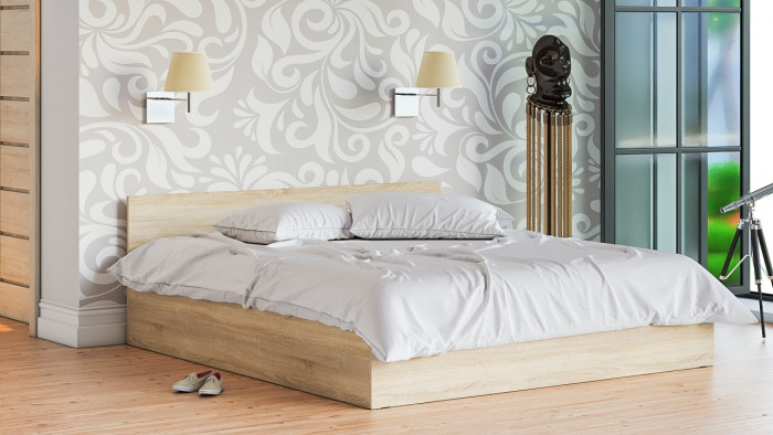 Мори Кровать 1800, цвет дуб сонома, ШхГхВ 183,5х203,5х70 см., сп.м. 1800х2000 мм., без матраса, основание есть