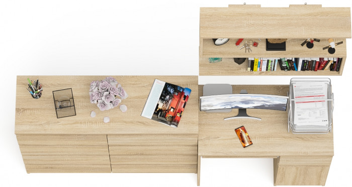 Мори Стол компьютерный МС-1 правый + Комод МК1200.8 + Полка 900, цвет дуб сонома, ШхГхВ 210,4х50х209,6 см., НЕ универсальная сборка