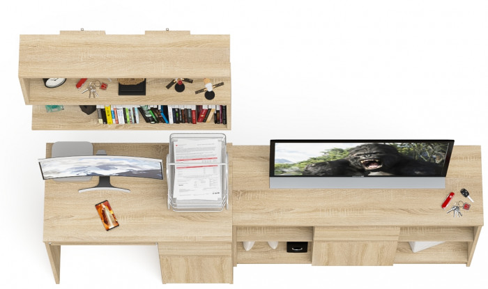 Мори Стол компьютерный МС-1 правый + Тумба МТВ1204.1 + Полка 900, цвет дуб сонома, ШхГхВ 210,4х50х209,6 см., НЕ универсальная сборка