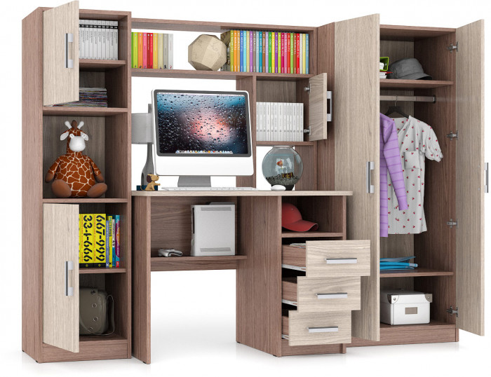 компьютерный стол С-МД-СК9+Пенал С-МД-СК9П+Шкаф С-МД-СК9Ш, ясень шимо светлый/ясень шимо тёмный