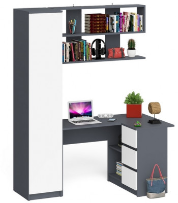 Мори компьютерный стол МС-16 правый + Пенал МШ400.1 + Полка 1200, графит/белый