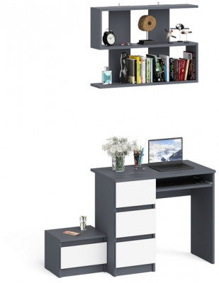 Мори компьютерный стол МС-6 левый + Тумба ТМП400.1 + Полка 900, графит/белый