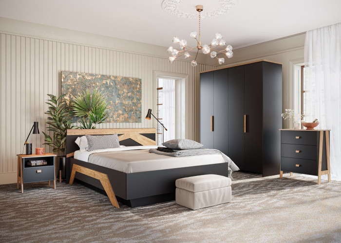 Кровать полутороспальная 140х200 "Скандинавия" с подъемным основанием - Антрацит/Дуб наварра