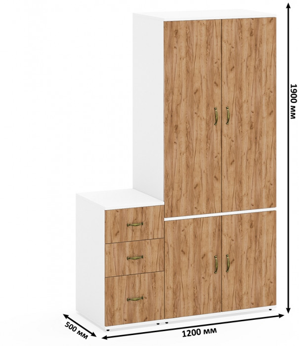 Лидер-8 Шкаф МД 19Б + Тумба МД 3.16, цвет белый шагрень/крафт золото, ШхГхВ 120х50х190 см., универсальная сборка