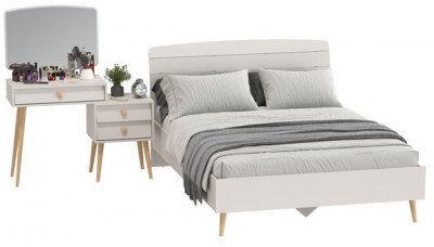 Афина Спальня Кровать 1400 + Трюмо, цвет кашемир серый, ШхГхВ 144,6х210,2х95,7 + 105х38,6х129 см., сп.м. 1400х2000 мм., б/м, основание есть