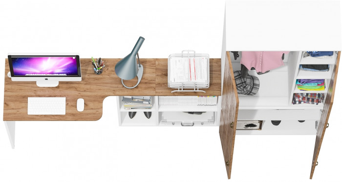 Лидер-8 Стол + Шкаф МД 20Б, белый шагрень/крафт золото