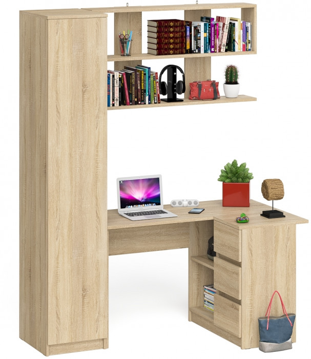 Мори компьютерный стол МС-16 правый + Пенал МШ400.1 + Полка 1200, дуб сонома