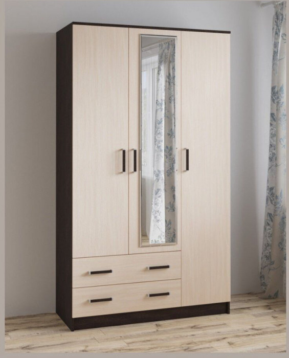 Шкаф комбинированный Лагуна 1200 с зеркалом венге/дуб молочный