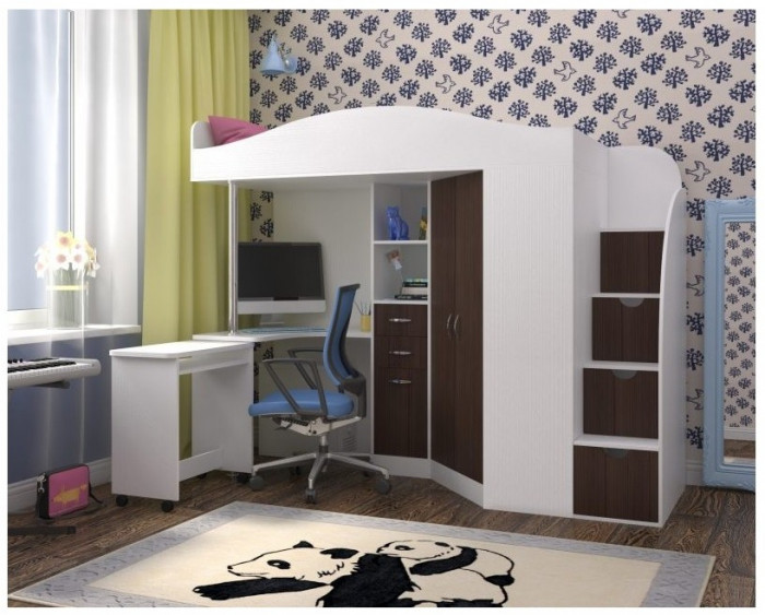 Кровать-чердак Юниор 4 (Белое дерево/Дуб молочный)