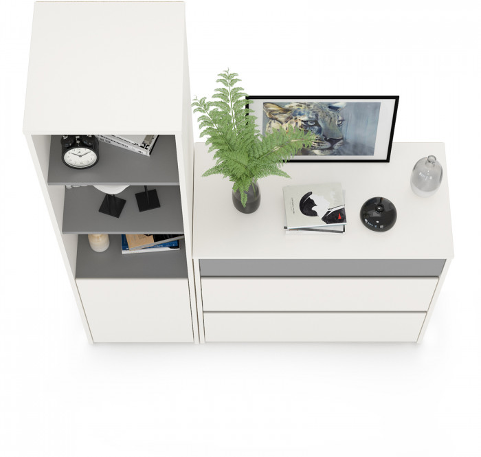 Торонто 13.13 Шкаф комбинированный + 13.321 Комод, цвет белый шагрень/стальной серый, ШхГхВ 120х40,3х149,7 см., универсальная сборка