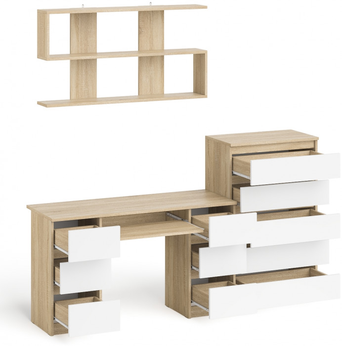 Мори компьютерный стол МС-2 + Комод МК700.5 + Полка 1200, дуб сонома/белый