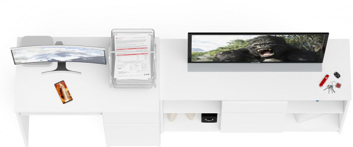 Мори Стол компьютерный МС-1 правый + Тумба МТВ1204.1, цвет белый, ШхГхВ 210,4х50х76,6 см., выдвижной ящик справа, НЕ универсальная сборка