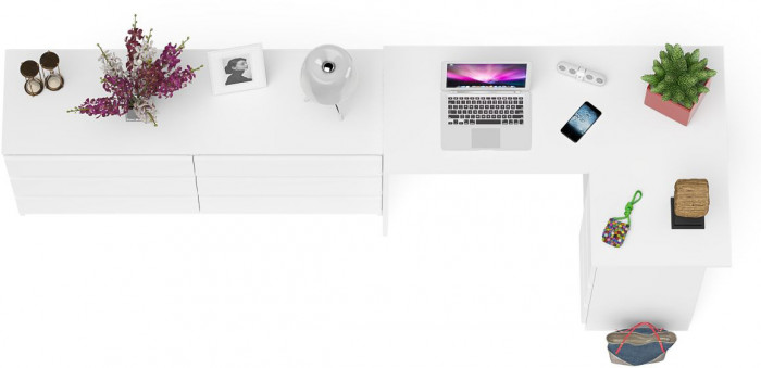 Мори Стол компьютерный МС-16 правый + Комод МК1380.6, цвет белый, ШхГхВ 262,4х84,9х76,6 см., выдвижные ящики справа, НЕ универсальная сборка