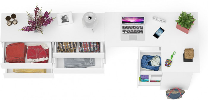 Мори Стол компьютерный МС-16 правый + Комод МК1380.6, цвет белый, ШхГхВ 262,4х84,9х76,6 см., выдвижные ящики справа, НЕ универсальная сборка