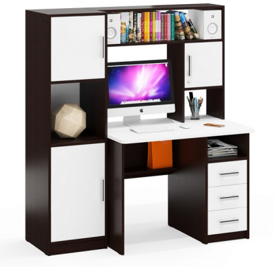 компьютерный стол С-МД-СК9+Пенал С-МД-СК9П, венге/белый шагрень
