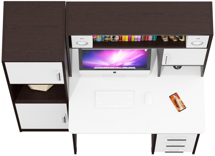 компьютерный стол С-МД-СК9+Пенал С-МД-СК9П, венге/белый шагрень