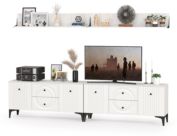 Валенсия Гостиная № 052, ЛДСП белый шагрень/МДФ белый шагрень