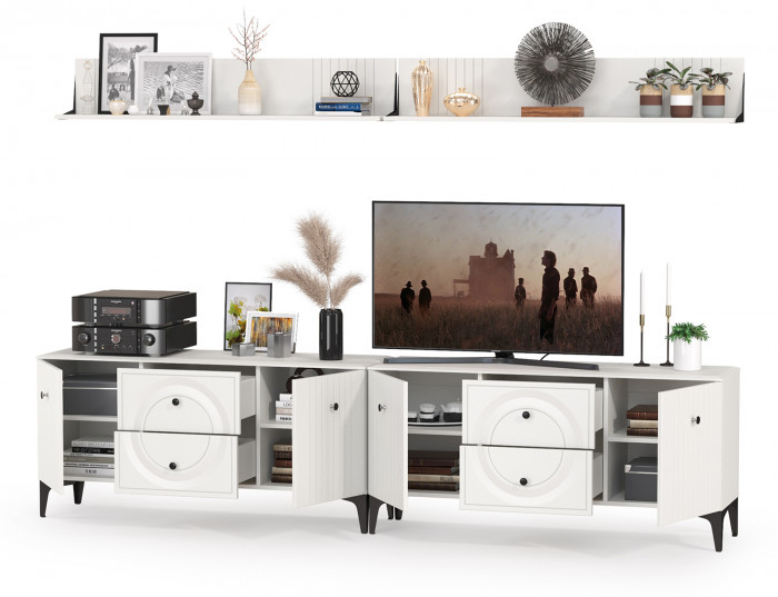 Валенсия Гостиная № 052, ЛДСП белый шагрень/МДФ белый шагрень