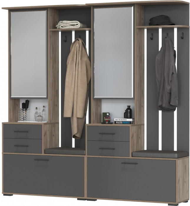 Два шкафа с вешалкой Домино 2-3431дкт/граф, дуб крафт табачный/графит