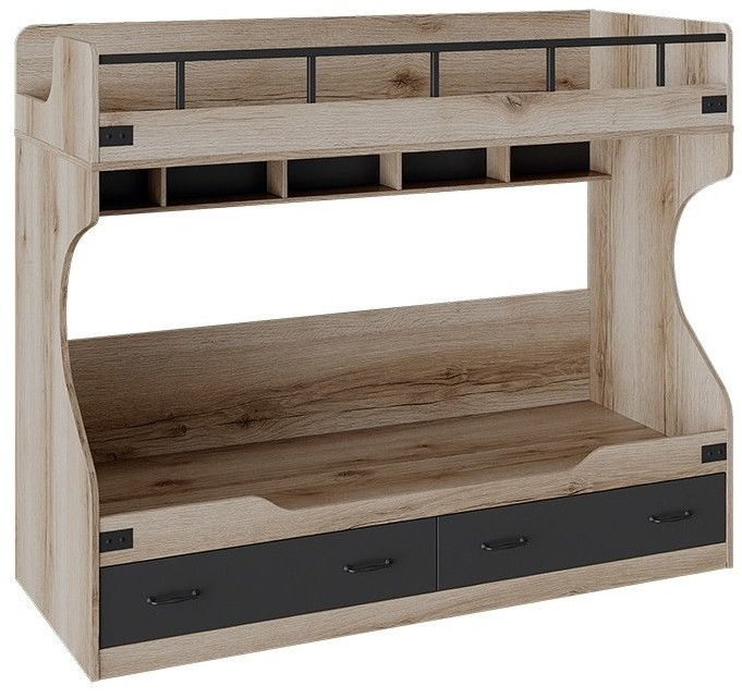 Окланд ТД-324.11.01 Кровать двухъярусная (Фон Черный/Дуб Делано)